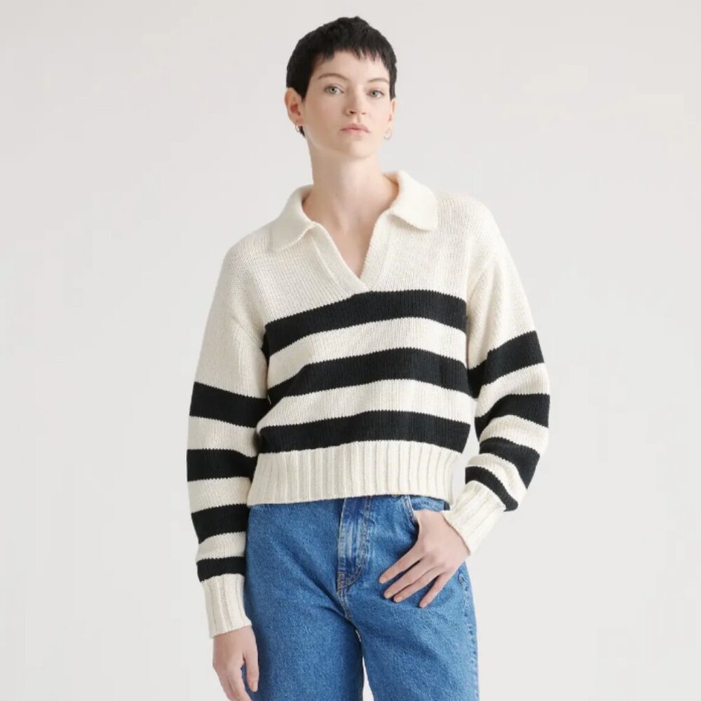 Quince 100% Organic Cropped Cotton Polo Sweater